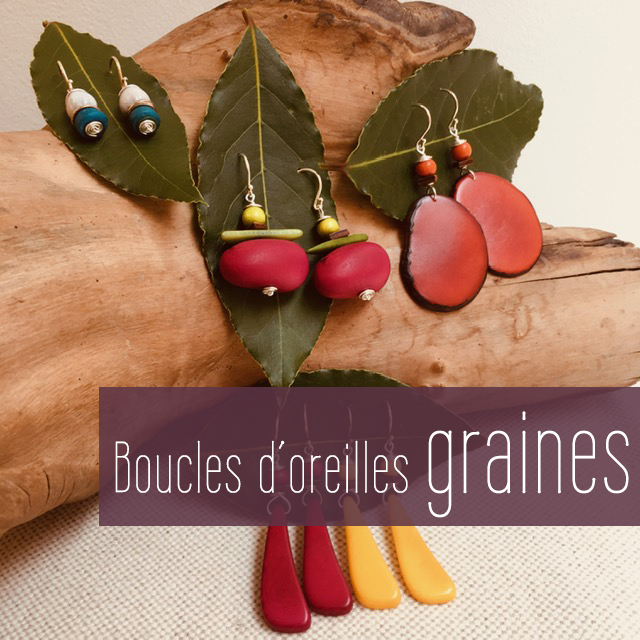 Boucles d'oreilles graines  bois Lyon Rootsabaga