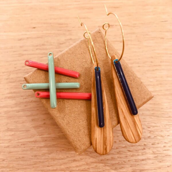 créole lamelle bois bleu roi vert amande corail Rootsabaga bijoux ethniques naturels