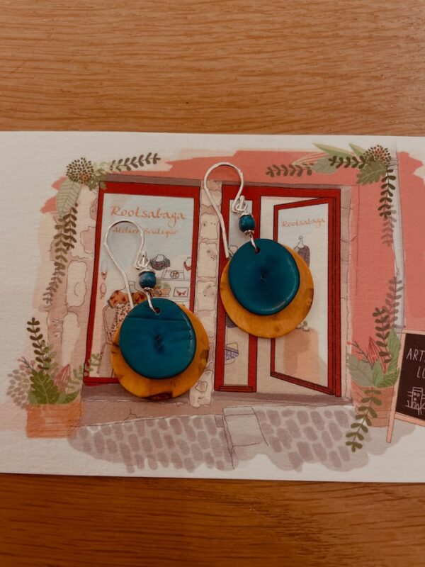 boucles doreilles bleu turquoise buis ivoire vegetal