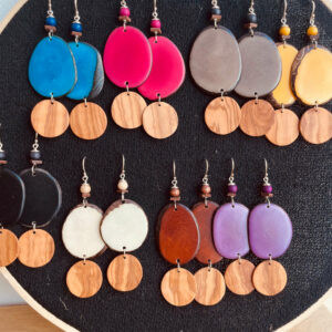 boucles d'oreilles chips et bois olivier toutes les couleurs Rootsabaga