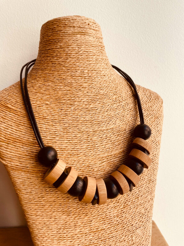 collier bambou ivoire végétal perles bois noir Rootsabaga